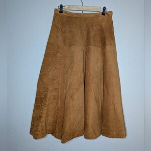 Design Assets Womens Tan Western Boho Tiered Suade Leather Midi A-Line Skirt 14